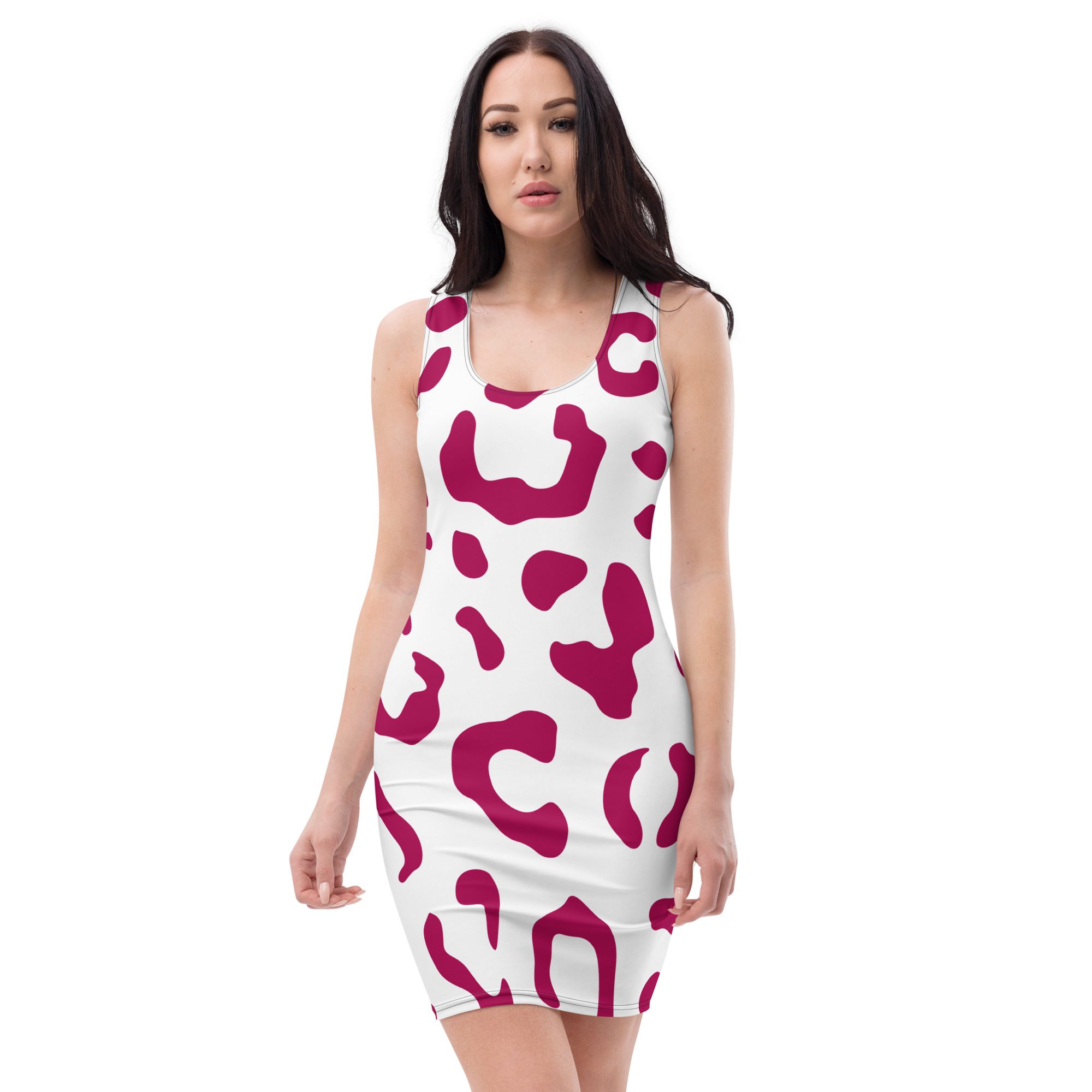 all over print bodycon dress white front 653e4be0954ac