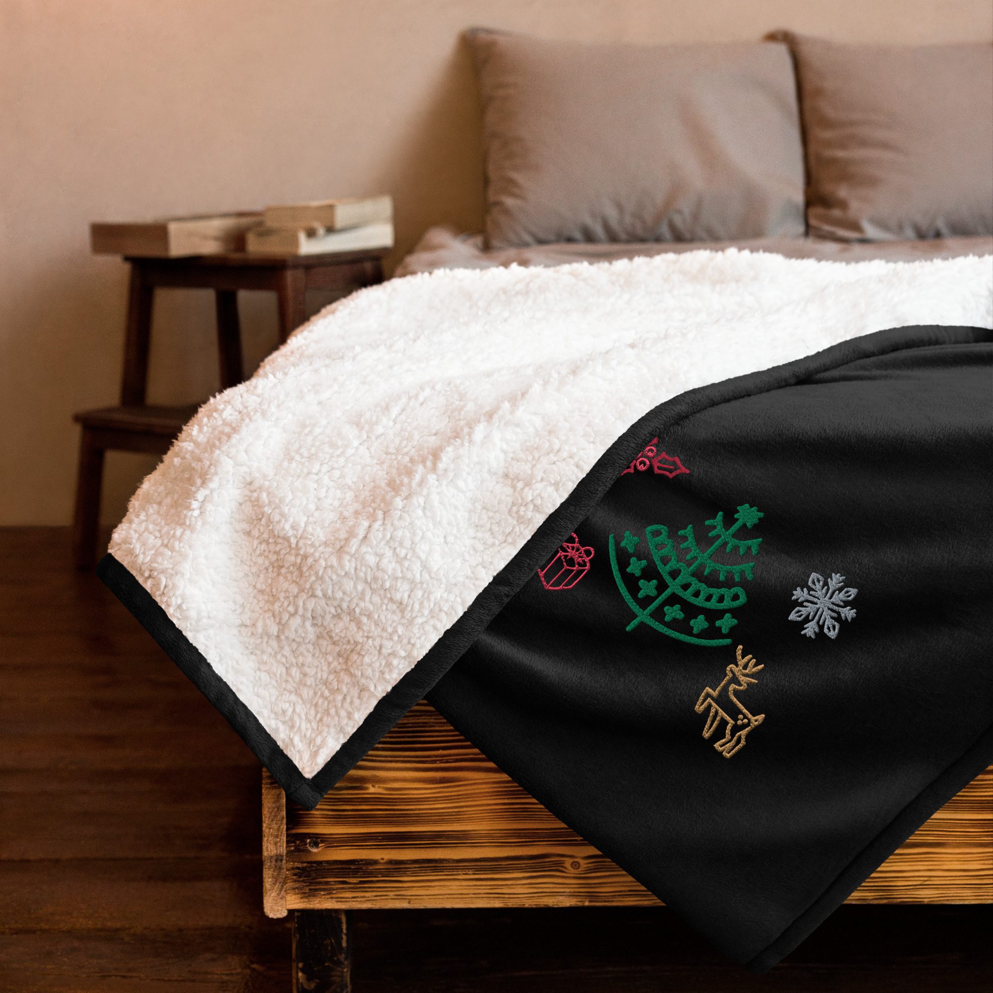 embroidered premium sherpa blanket black front 6526c33dda4c4