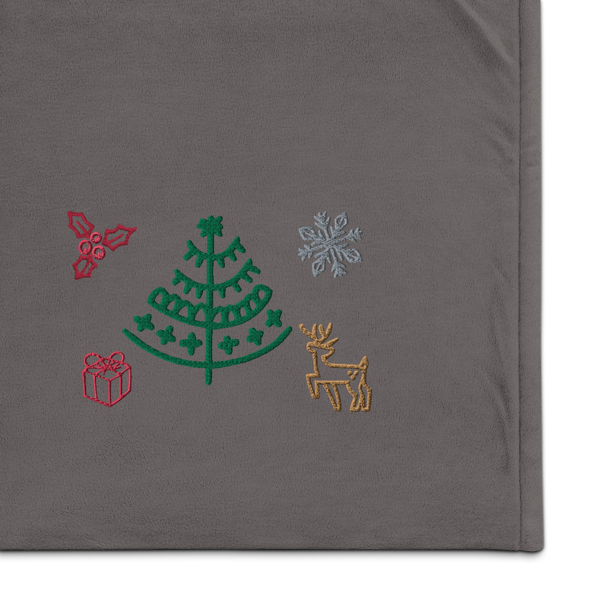 embroidered premium sherpa blanket heather grey zoomed in 6526c33ddaa9f