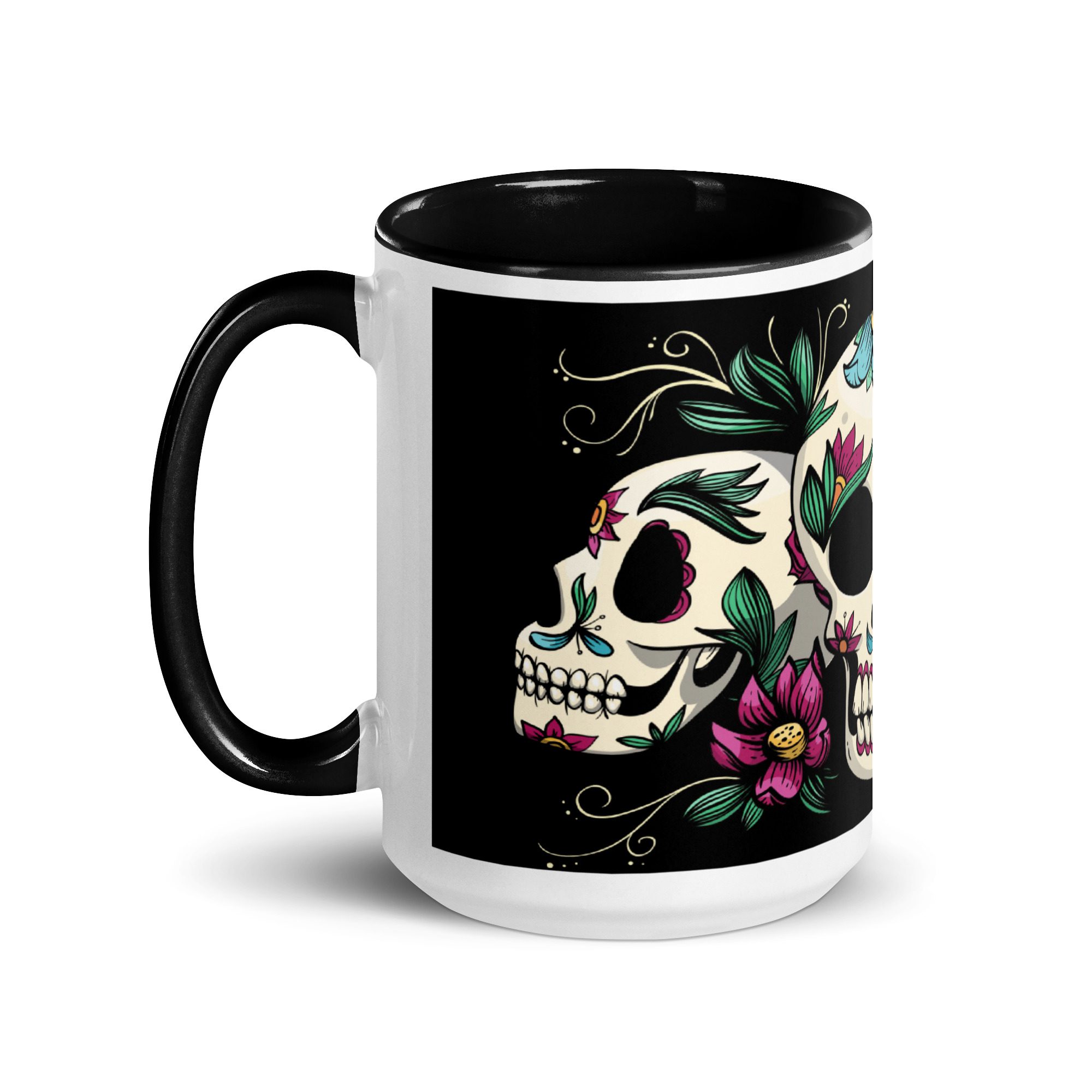 white ceramic mug with color inside black 15 oz left 65367417be766
