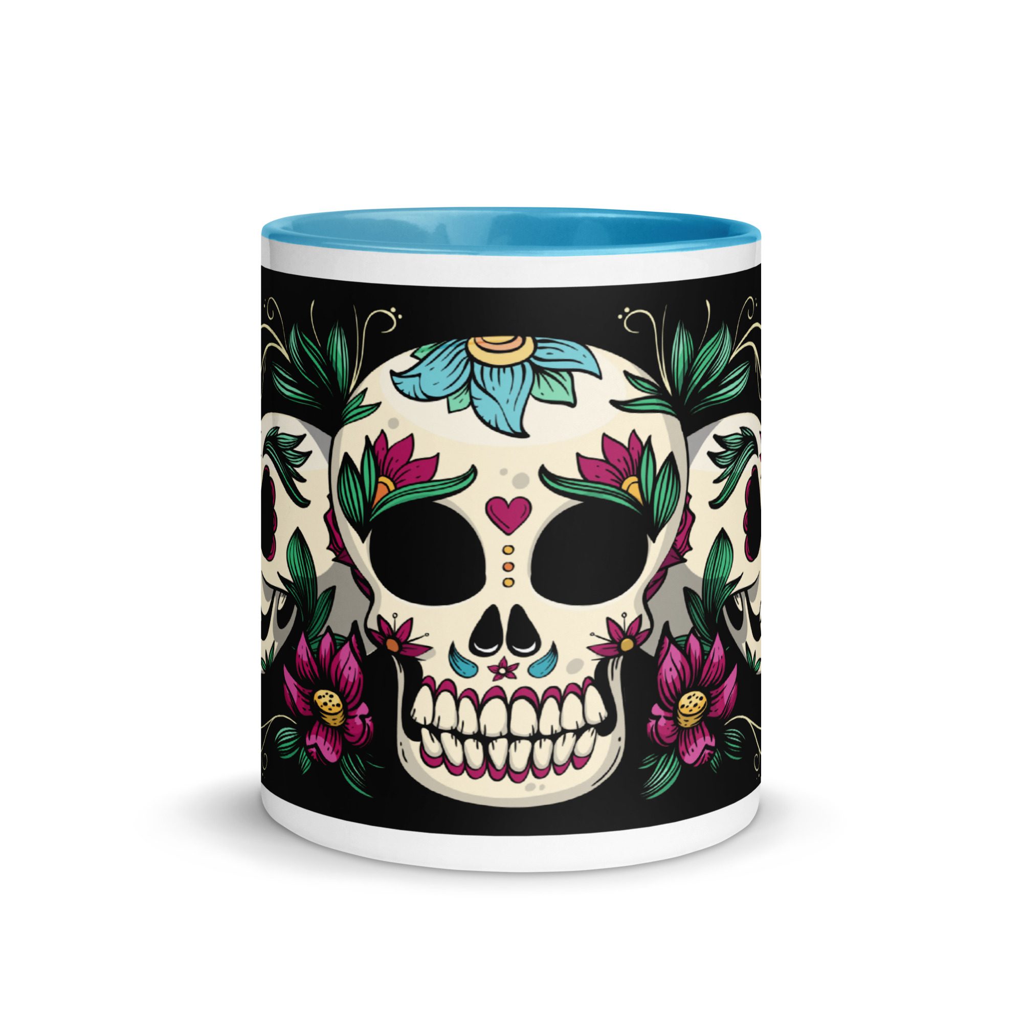 white ceramic mug with color inside blue 11 oz front 65367417bec99