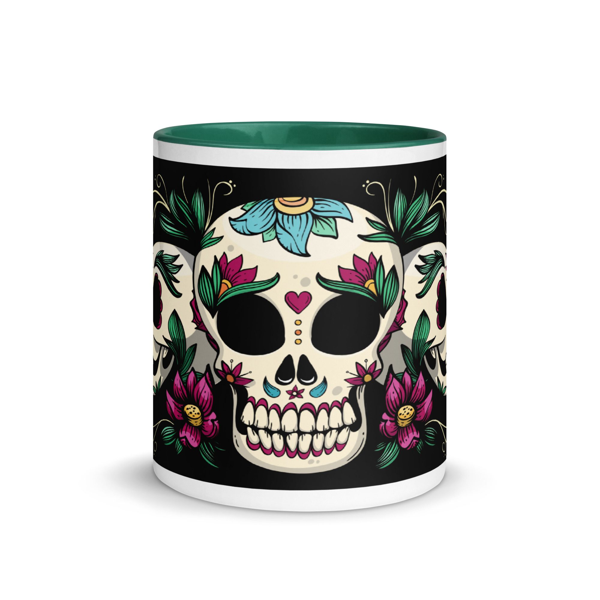 white ceramic mug with color inside dark green 11 oz front 65367417be9b6