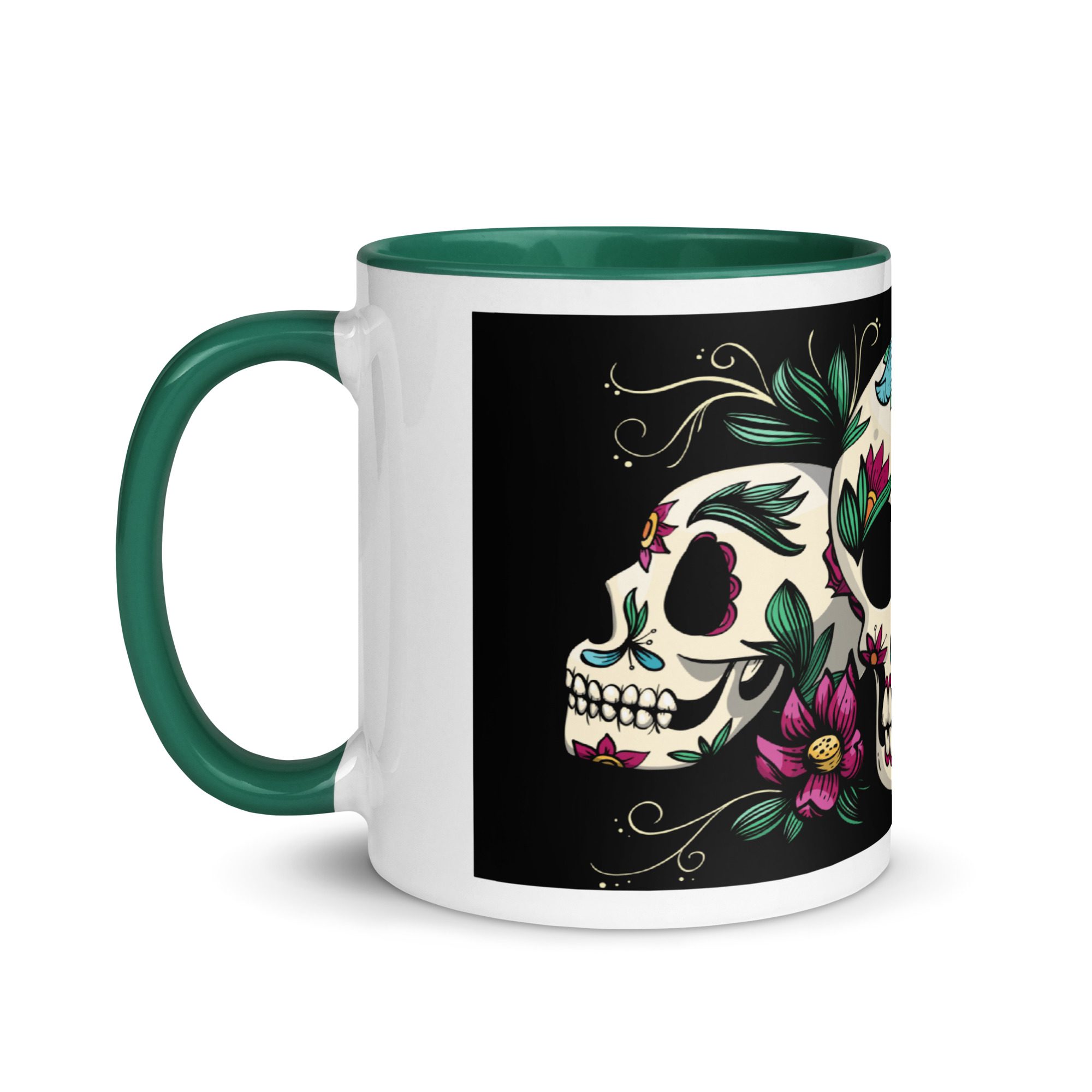 white ceramic mug with color inside dark green 11 oz left 65367417be9ee