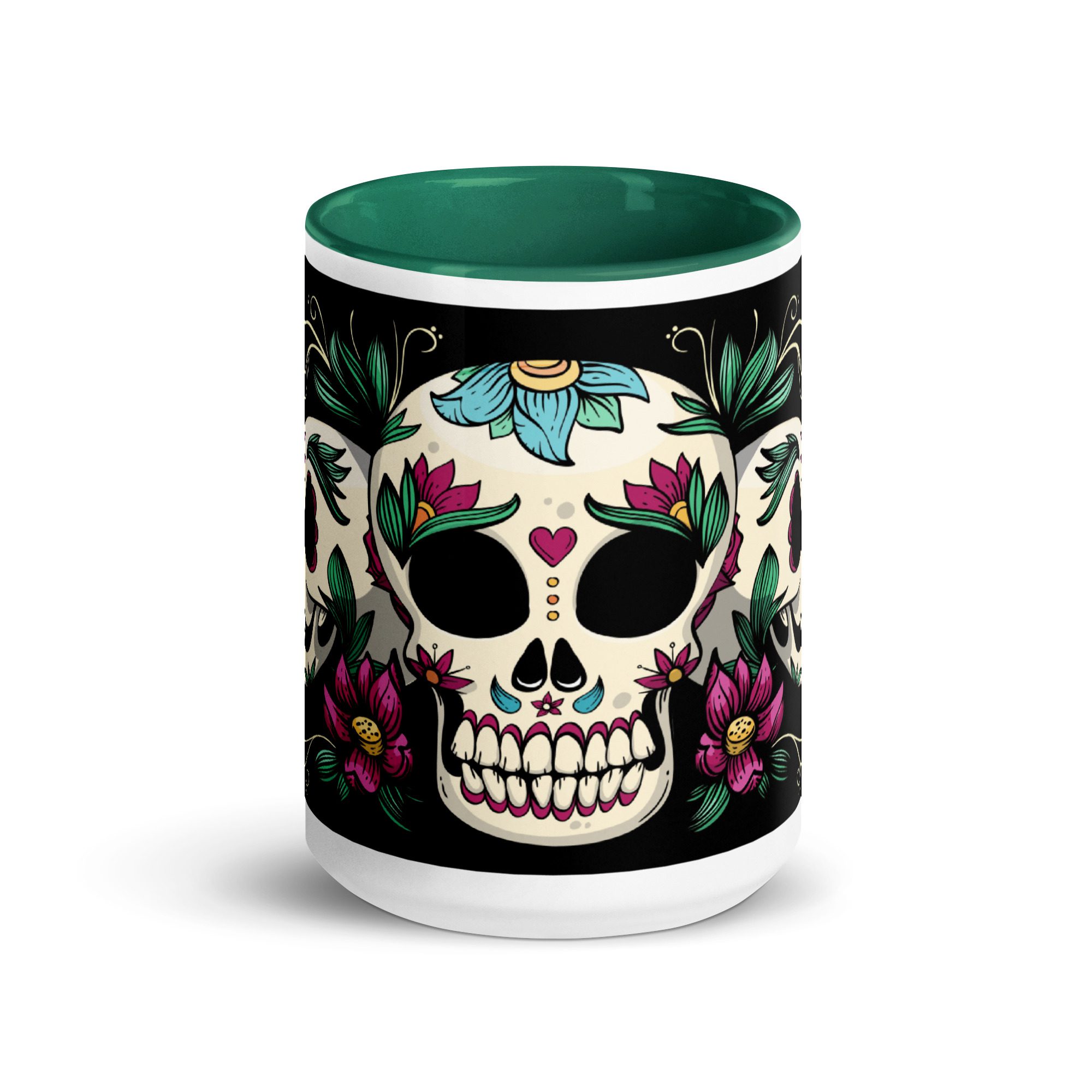 white ceramic mug with color inside dark green 15 oz front 65367417beafd