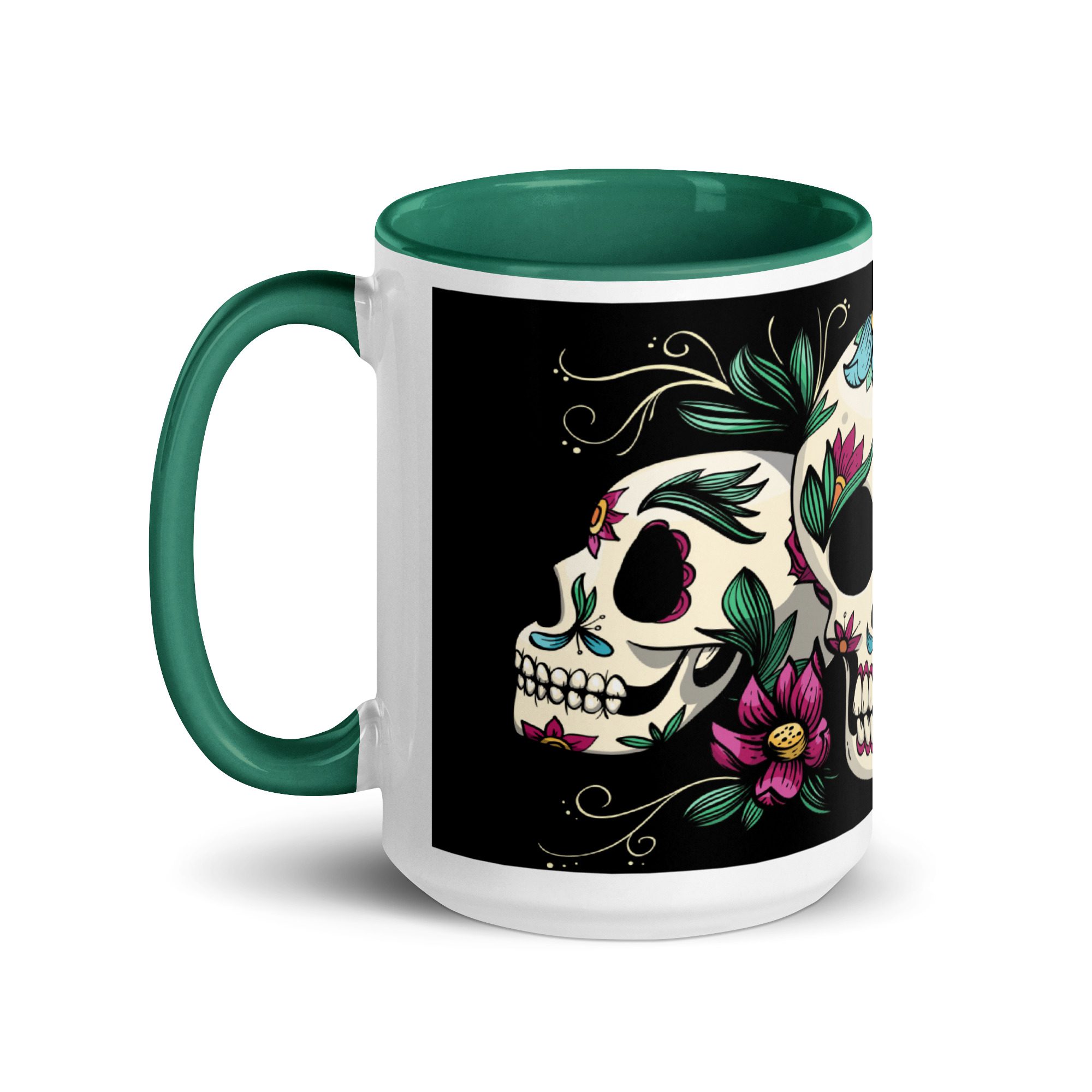 white ceramic mug with color inside dark green 15 oz left 65367417beb6a
