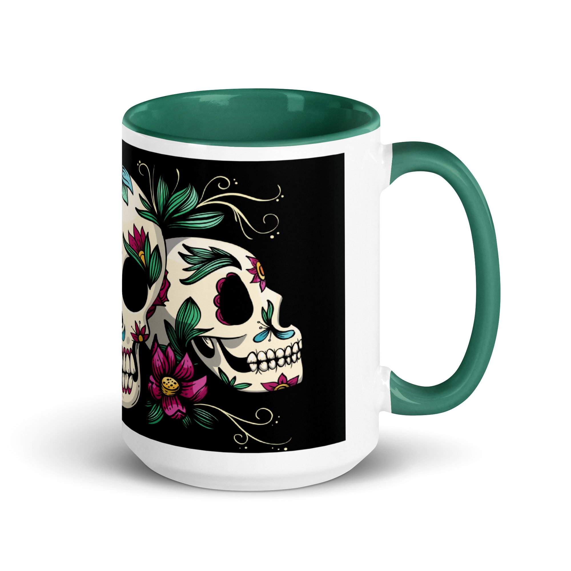 white ceramic mug with color inside dark green 15 oz right 65367417bea7c