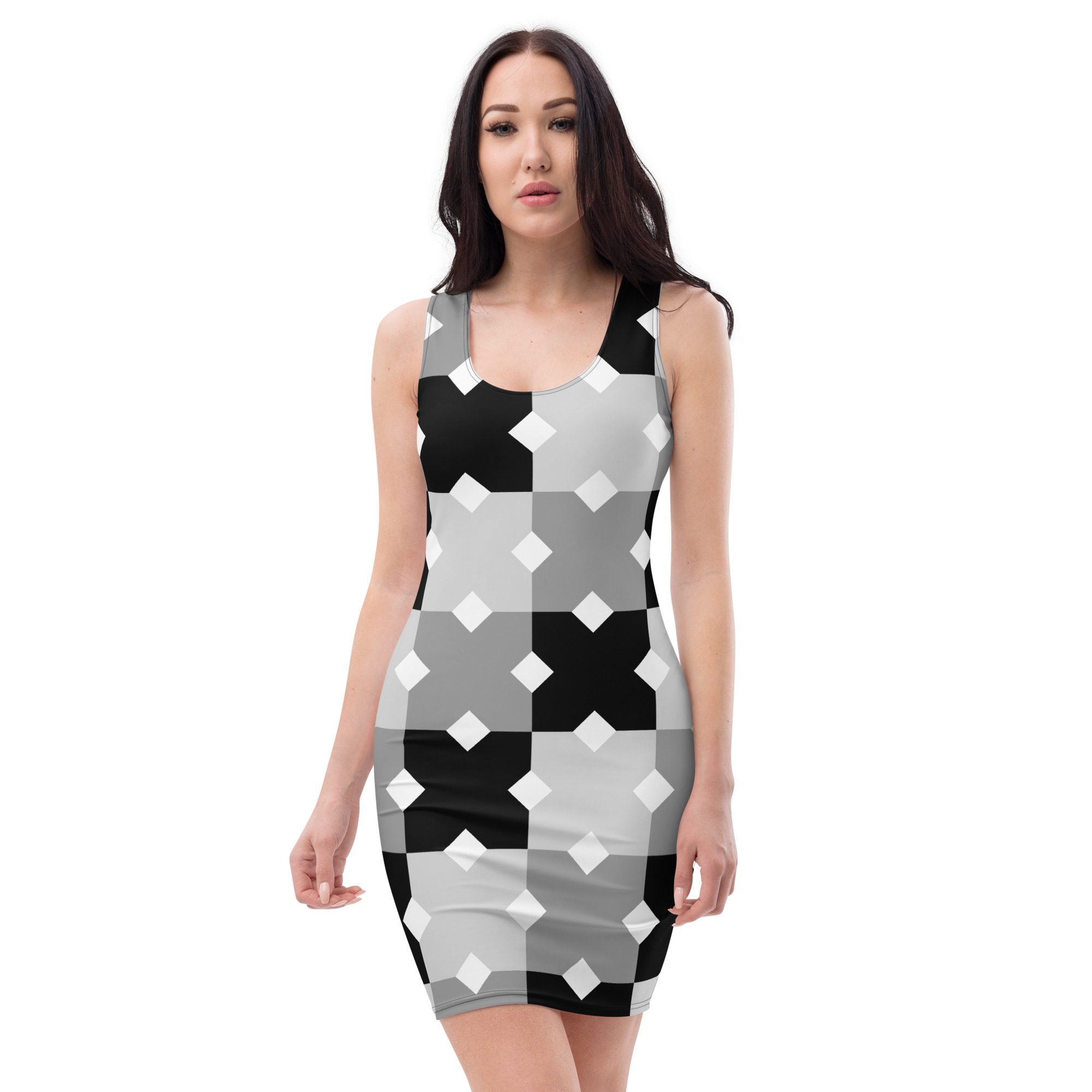all over print bodycon dress white front 654ce59cdb5dc