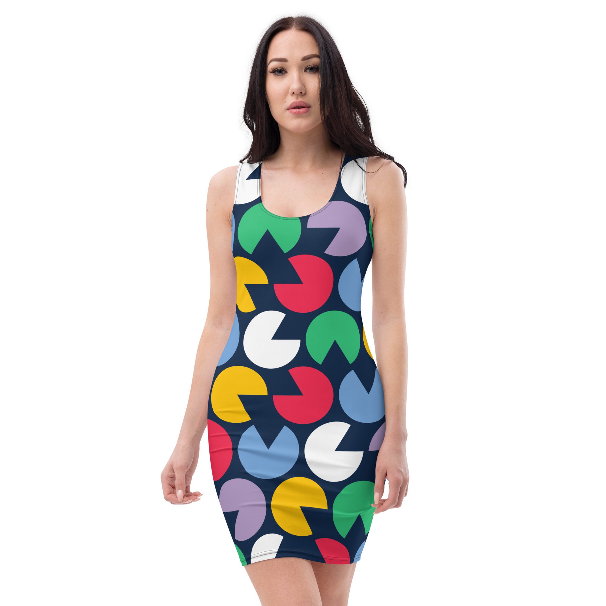 all over print bodycon dress white front 655209f80bb97