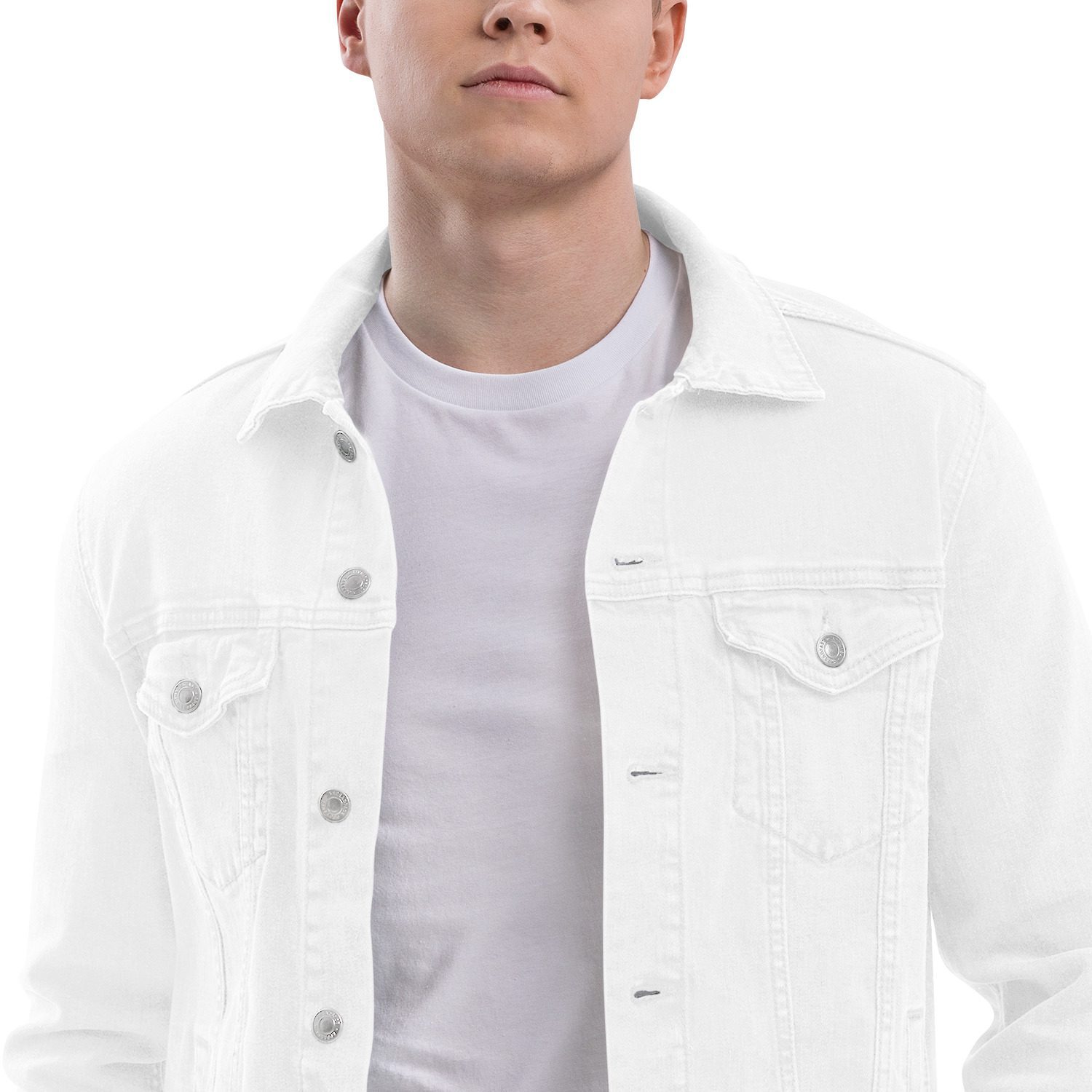 unisex denim jacket white zoomed in 654240ce503a8