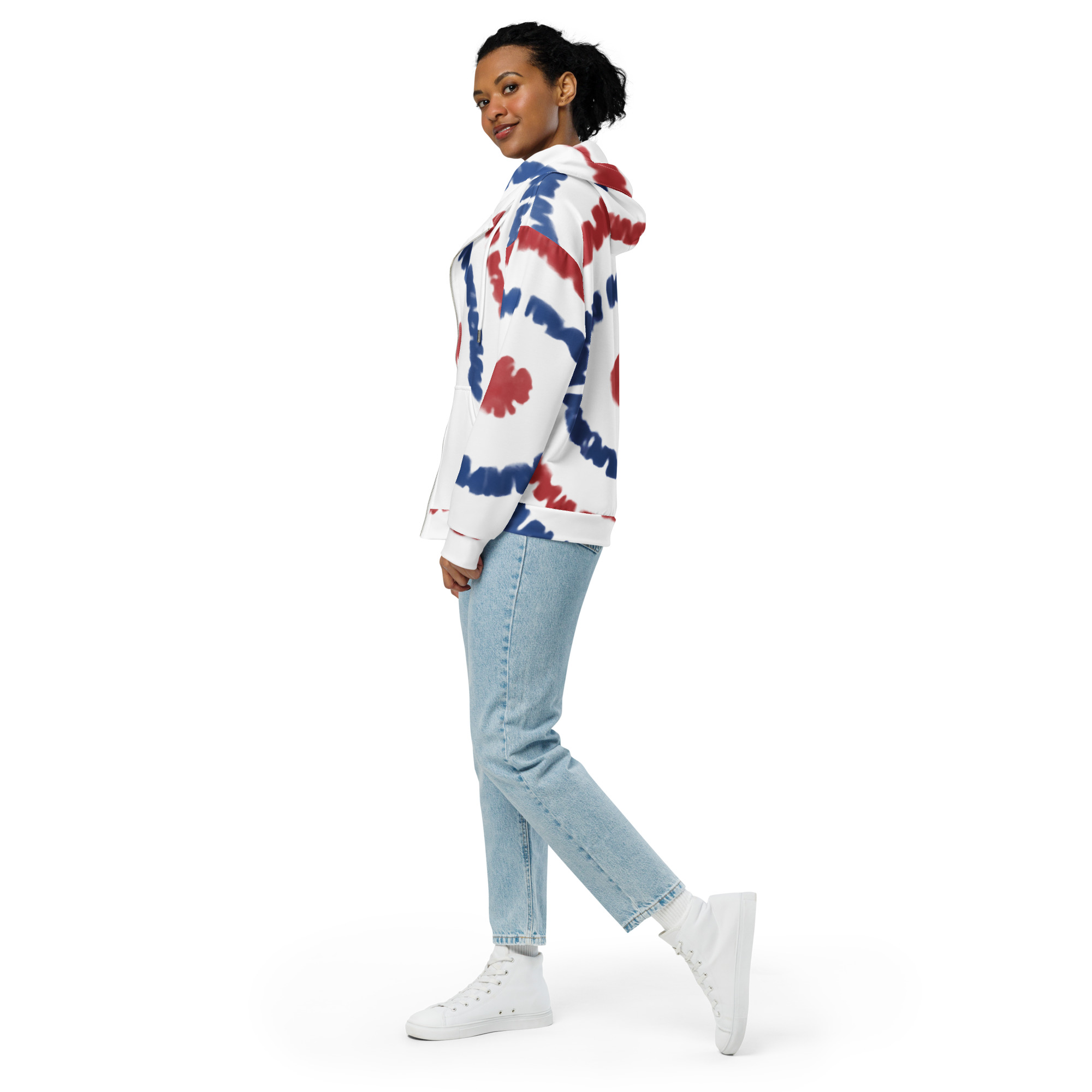 all over print recycled unisex zip hoodie white left 65b16230e36ad