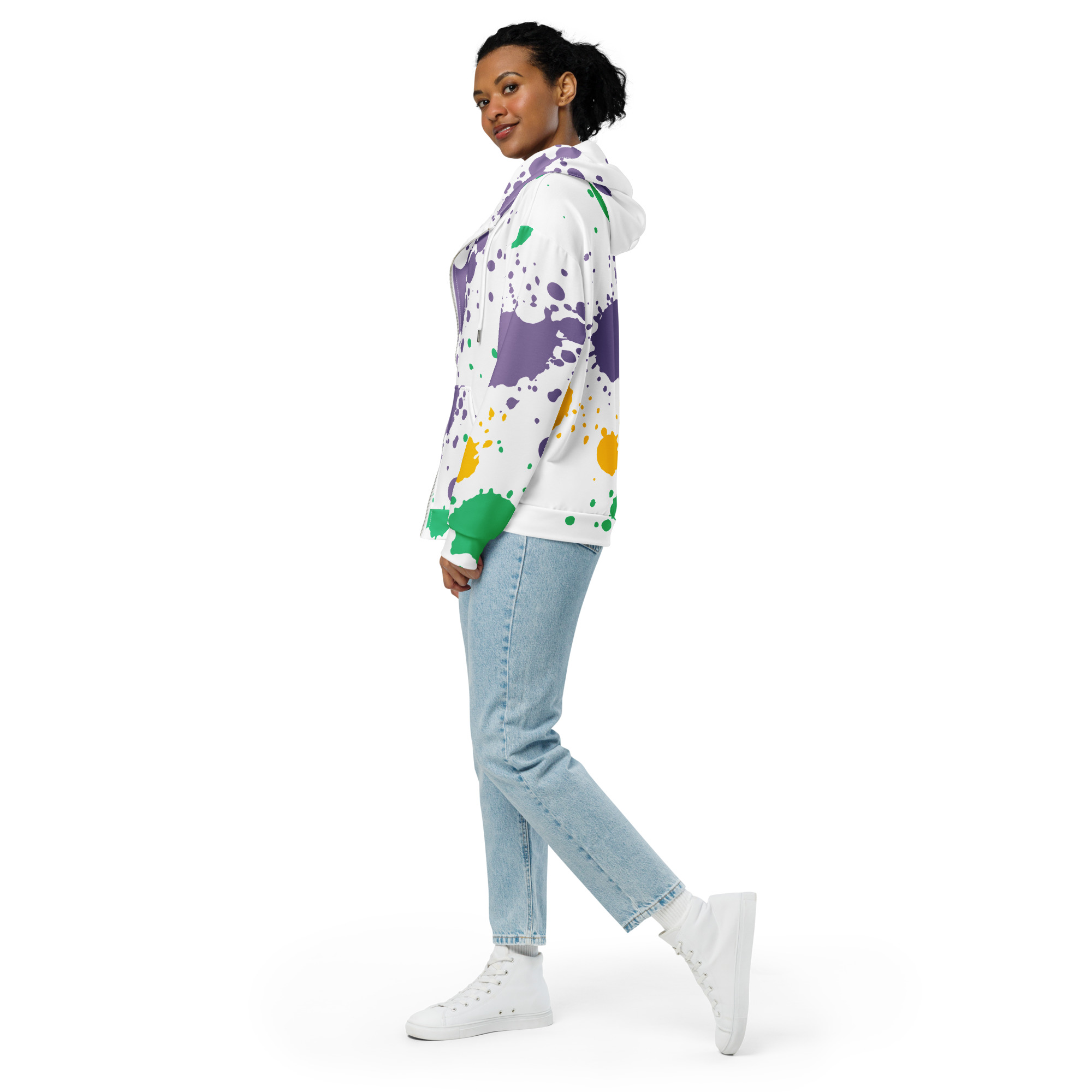 all over print recycled unisex zip hoodie white left 65b16361af974